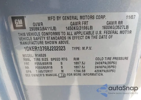 2008 GMC Acadia Sle1 from USA, damaged, VIN 1GKER13768J202023